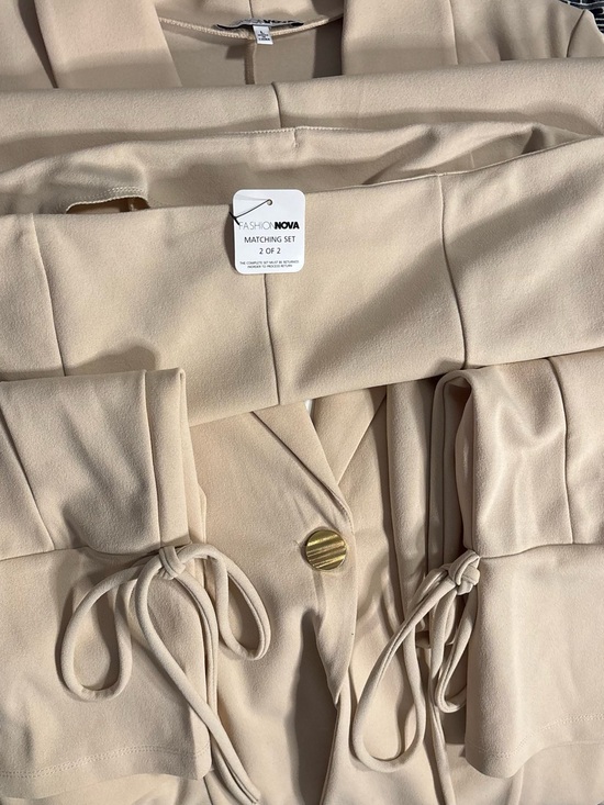 Fashion Nova Pants - Fashion Nova Beige Drawstring Waist Pantsuit - Neutral Matching Set